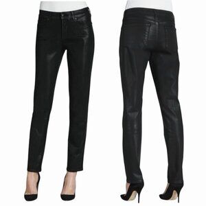 NYDJ Sheri Skinny Coated Jeans Size 0 Black Faux Waxed Denim Slim B40265DTCC